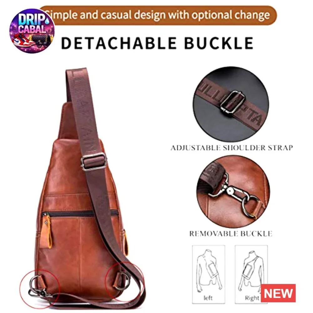 Genuine Leather Sling Bag with USB Charging Port Multi-pocket Chest Bag